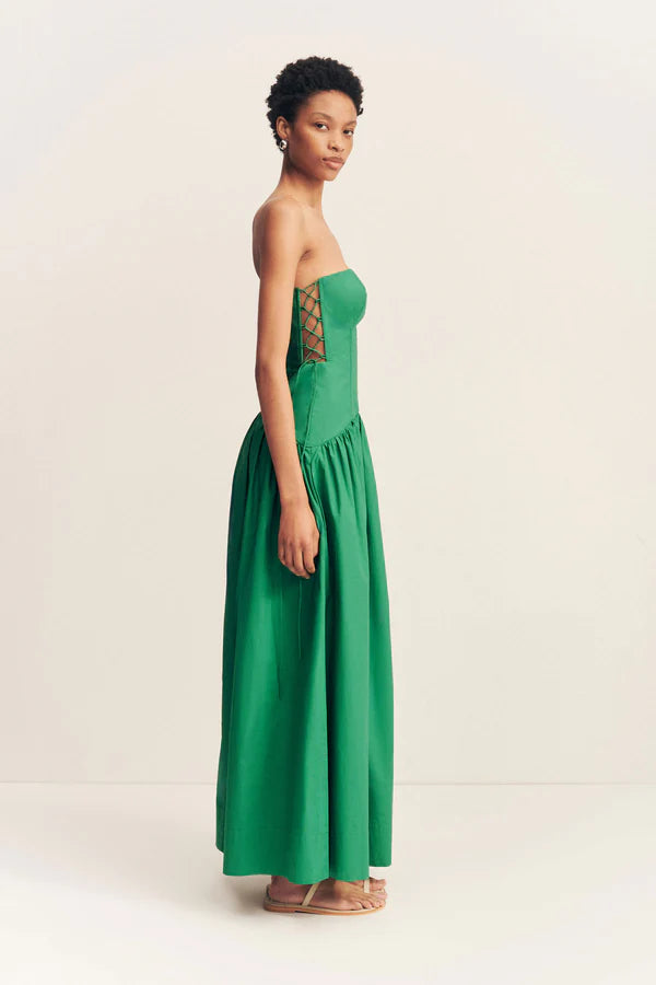 MAIORI LACE UP STRAPLESS DRESS