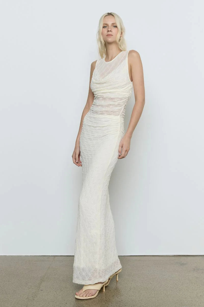 VENUS COWL MESH DRESS - CREAM