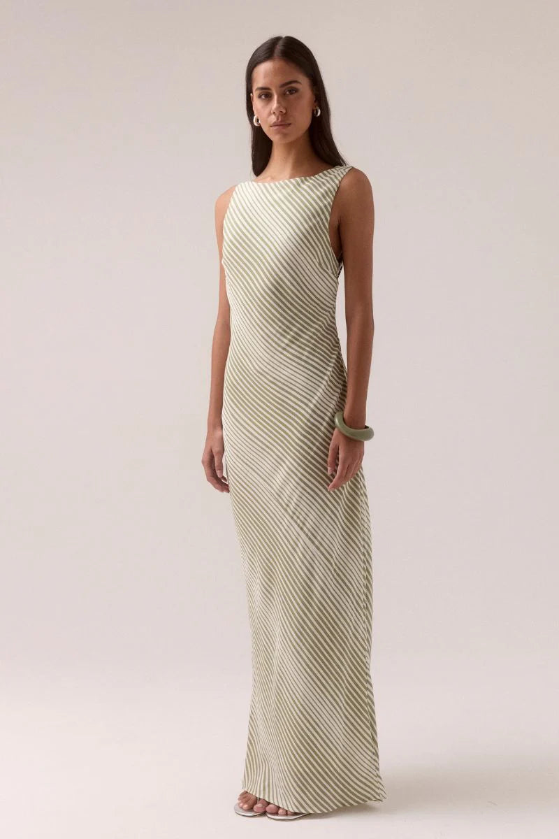 Vista Bias Dress - Olive Stripe