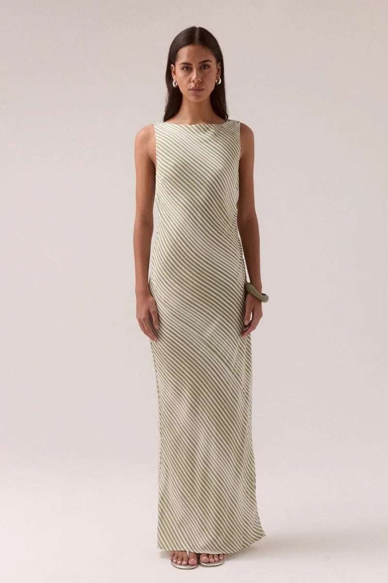 Vista Bias Dress - Olive Stripe