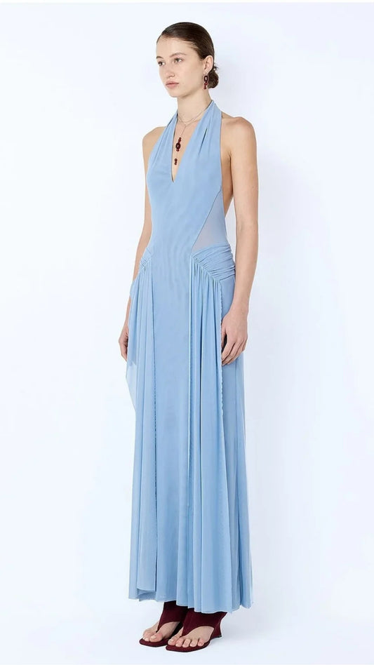 Juniper Halter Maxi Dress in Denim Blue