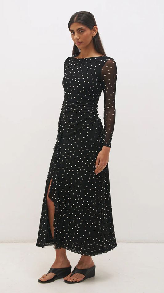 Vesper Spot Long Sleeve Dress Black Base Polka Dot