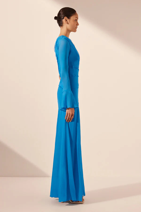 AMINA ASYMMETRICAL MAXI DRESS - AQUA