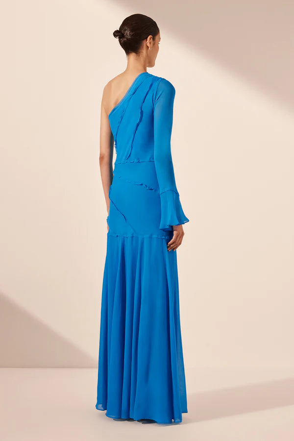 AMINA ASYMMETRICAL MAXI DRESS - AQUA