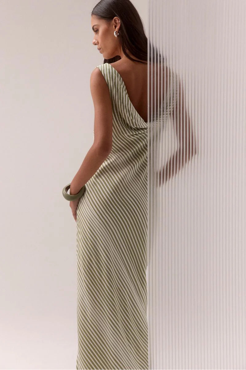 Vista Bias Dress - Olive Stripe