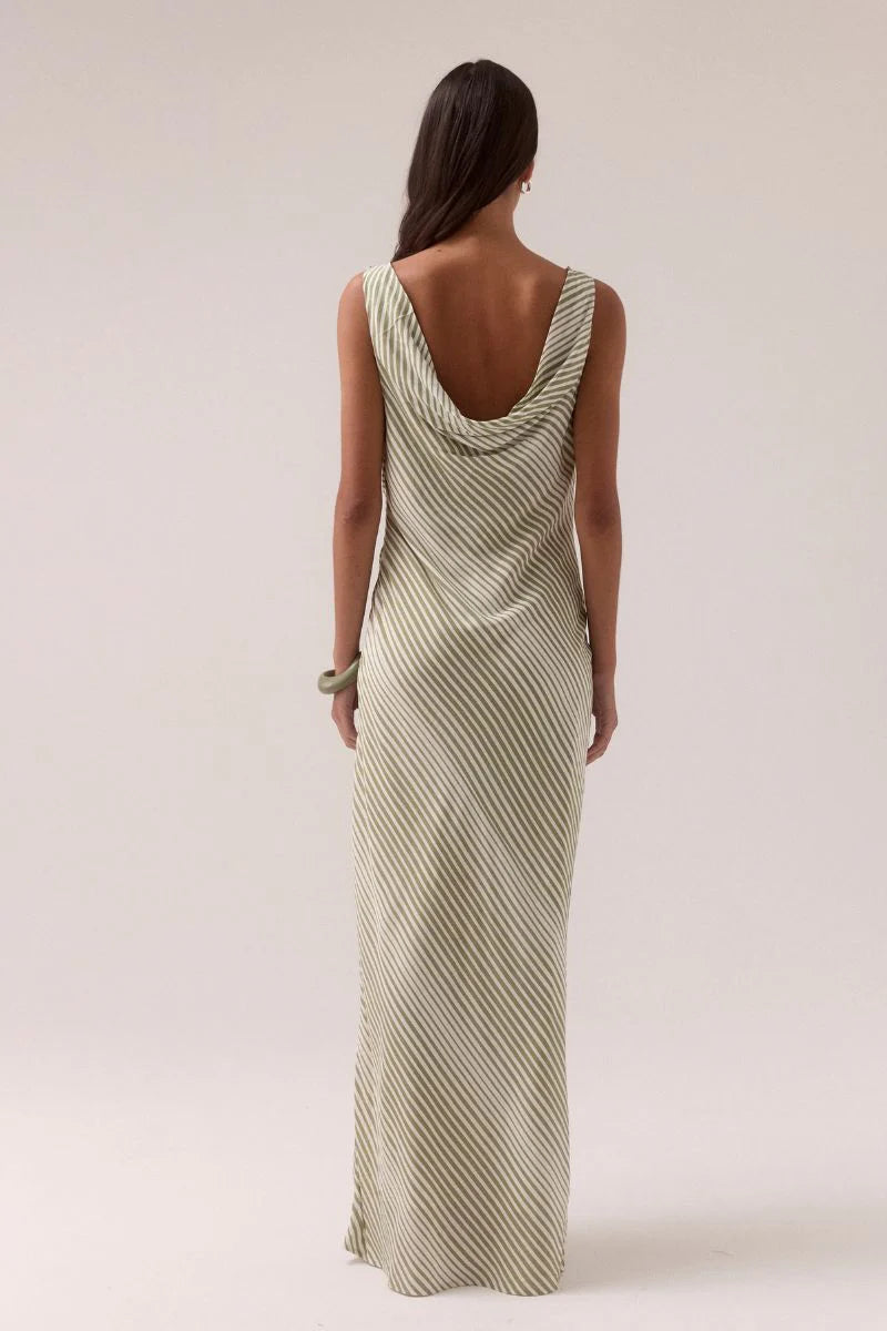 Vista Bias Dress - Olive Stripe