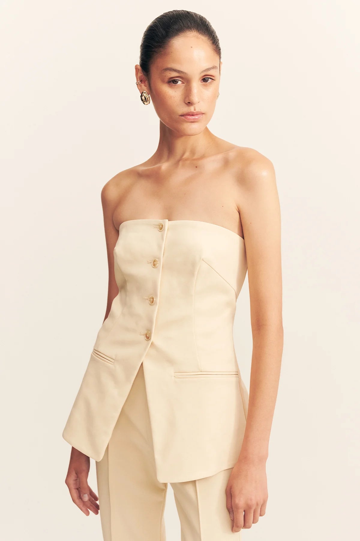 Lani Strapless Tailored Top - Rice
