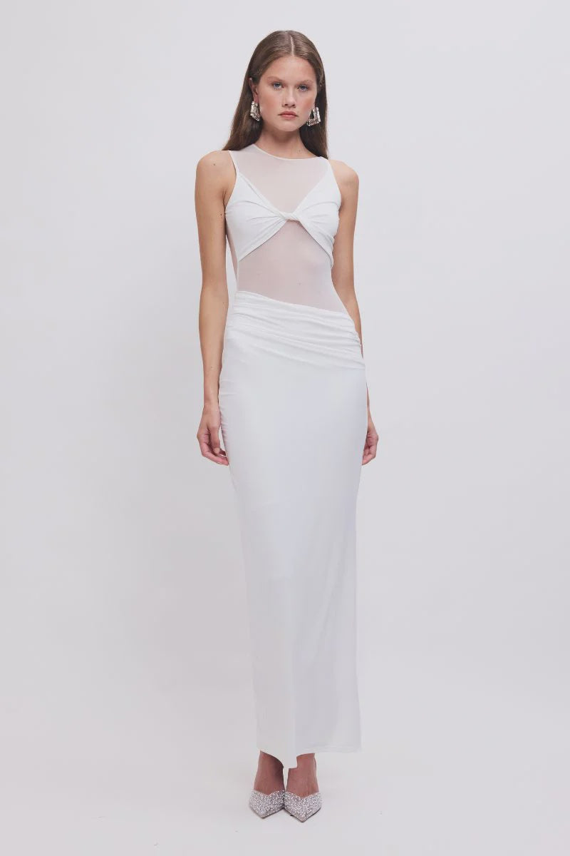 Auguste Sleeveless Mesh Panel Maxi Dress – White