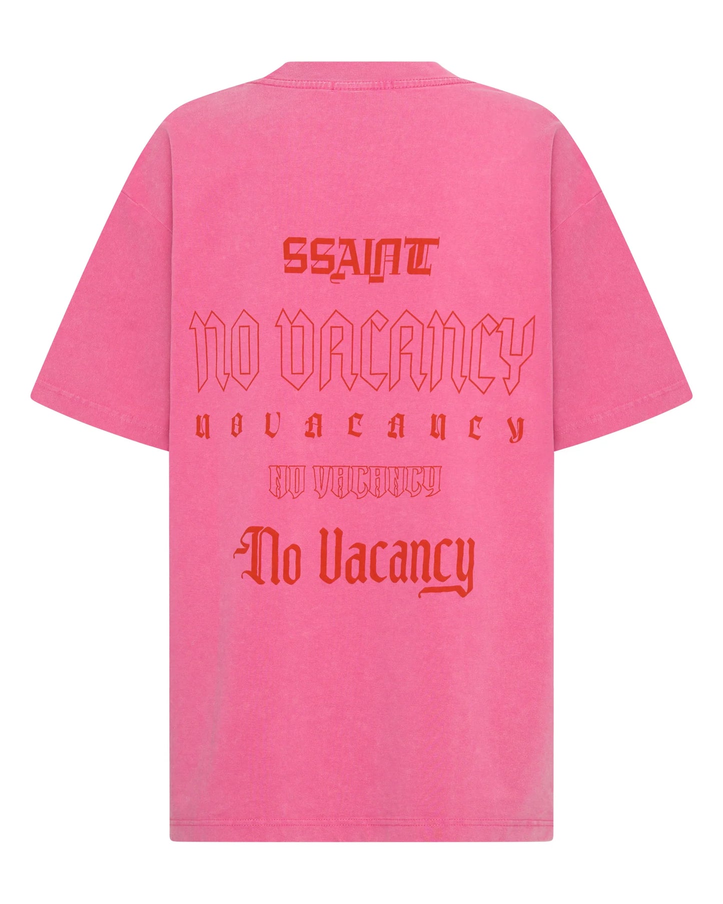 NO VACANCY TEE - DARK PINK ACID WASH