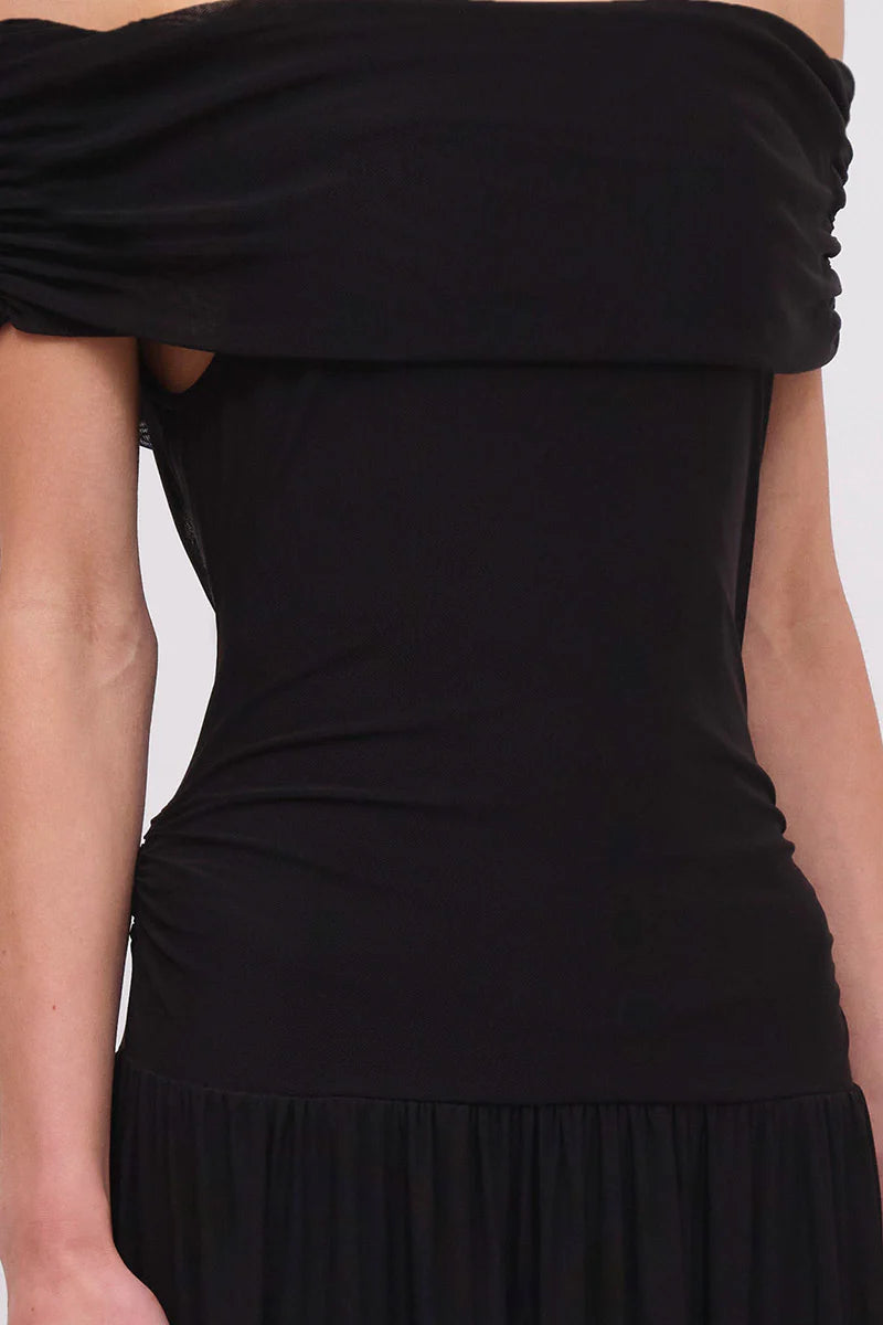 CHRISTY MESH OFF THE SHOULDER DRESS -BLK