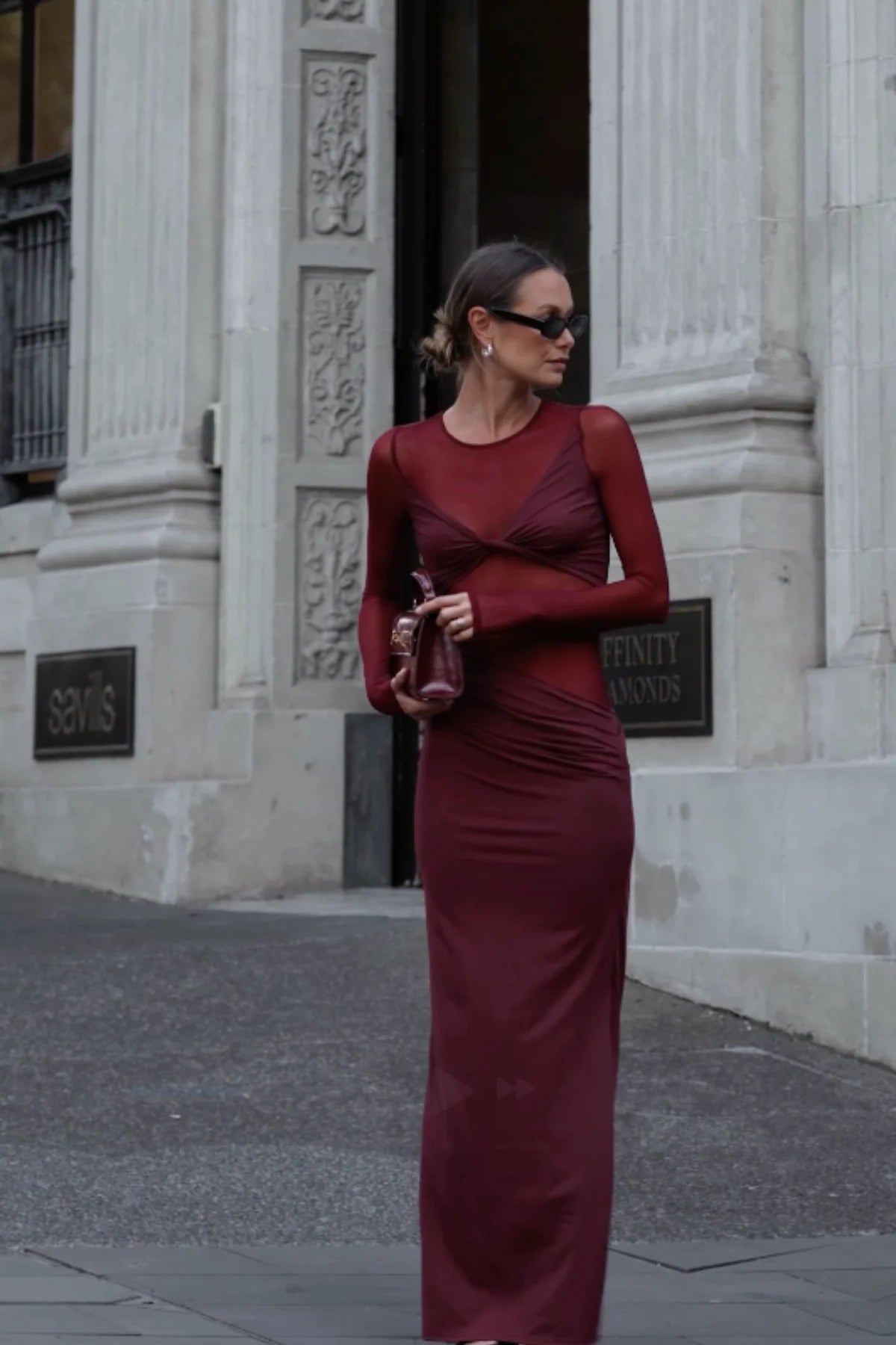 Auguste Long Sleeve Mesh Jersey Maxi Dress