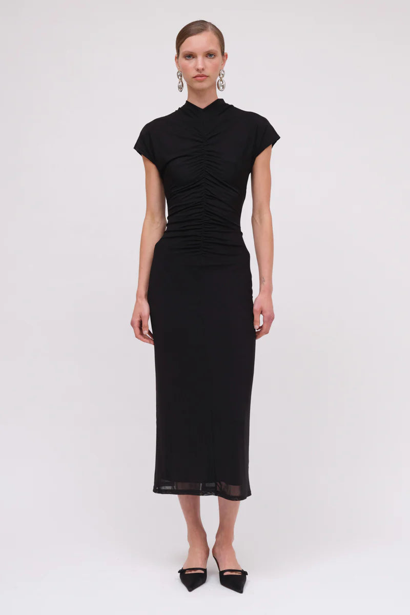 CHRISTY MESH CAP SLEEVE DRESS - BLK