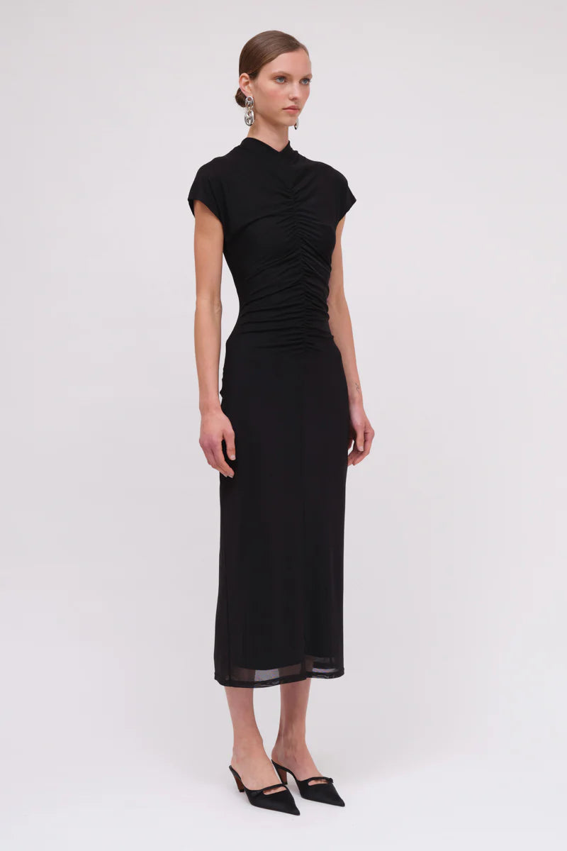 CHRISTY MESH CAP SLEEVE DRESS - BLK