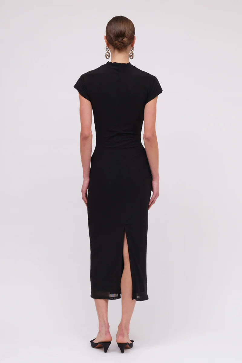 CHRISTY MESH CAP SLEEVE DRESS - BLK