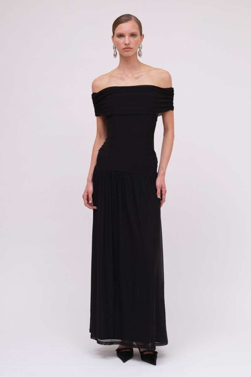 CHRISTY MESH OFF THE SHOULDER DRESS -BLK
