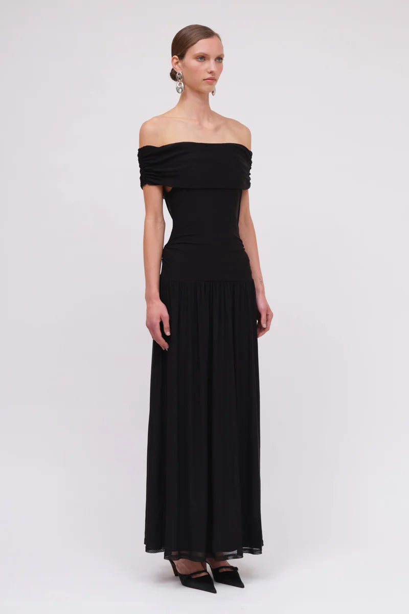 CHRISTY MESH OFF THE SHOULDER DRESS -BLK