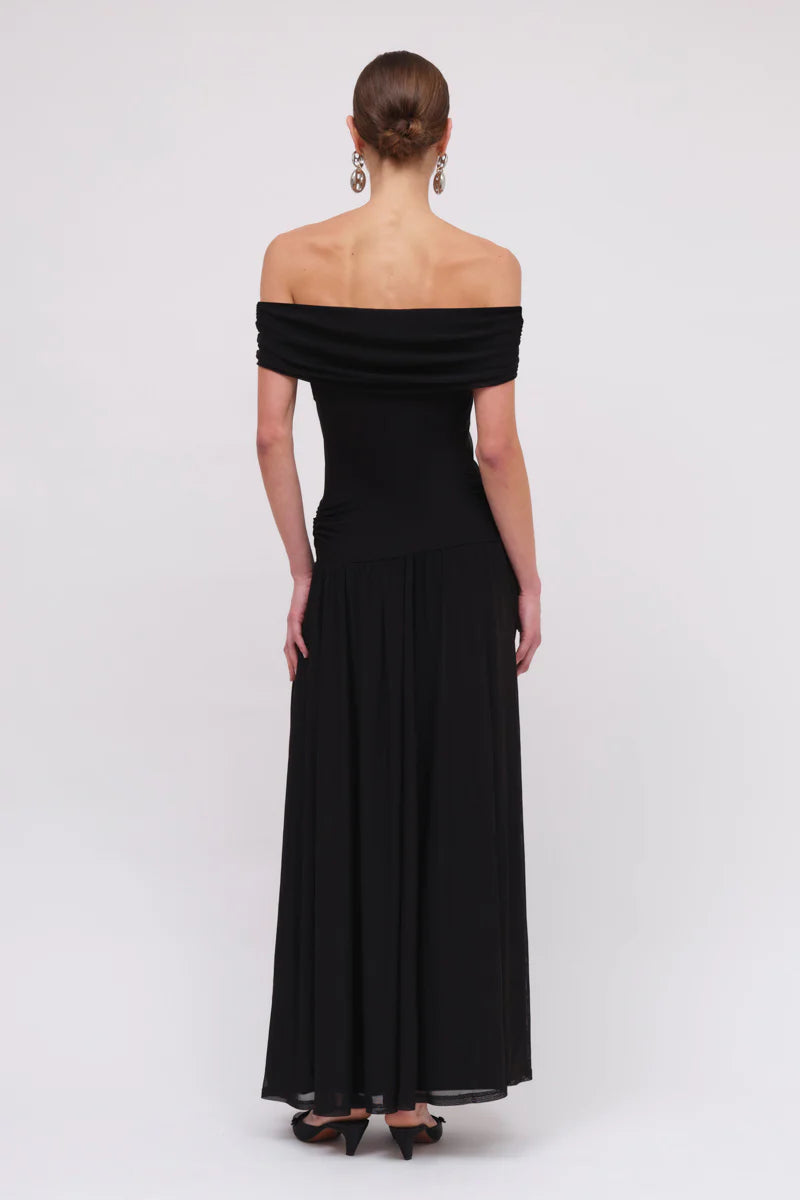CHRISTY MESH OFF THE SHOULDER DRESS -BLK
