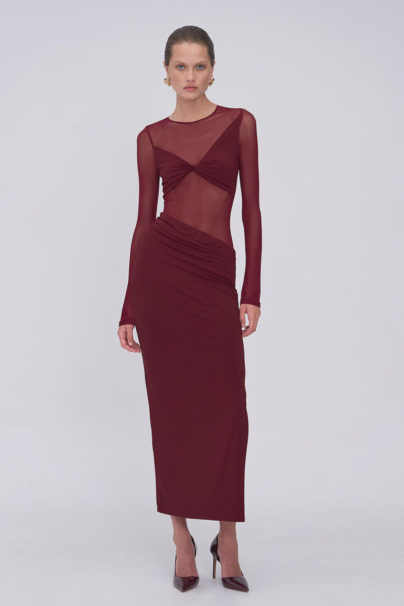 Auguste Long Sleeve Mesh Jersey Maxi Dress