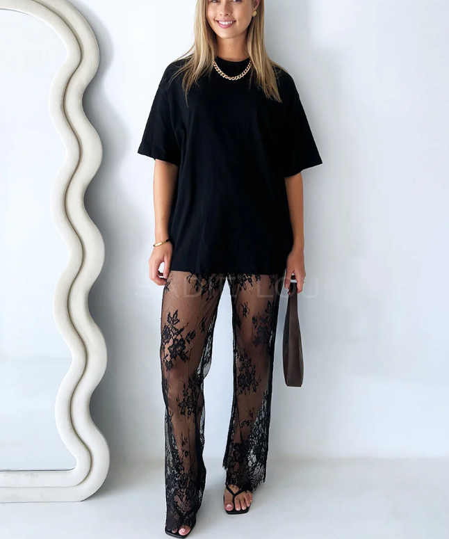 LACE LOUNG SET - BLACK