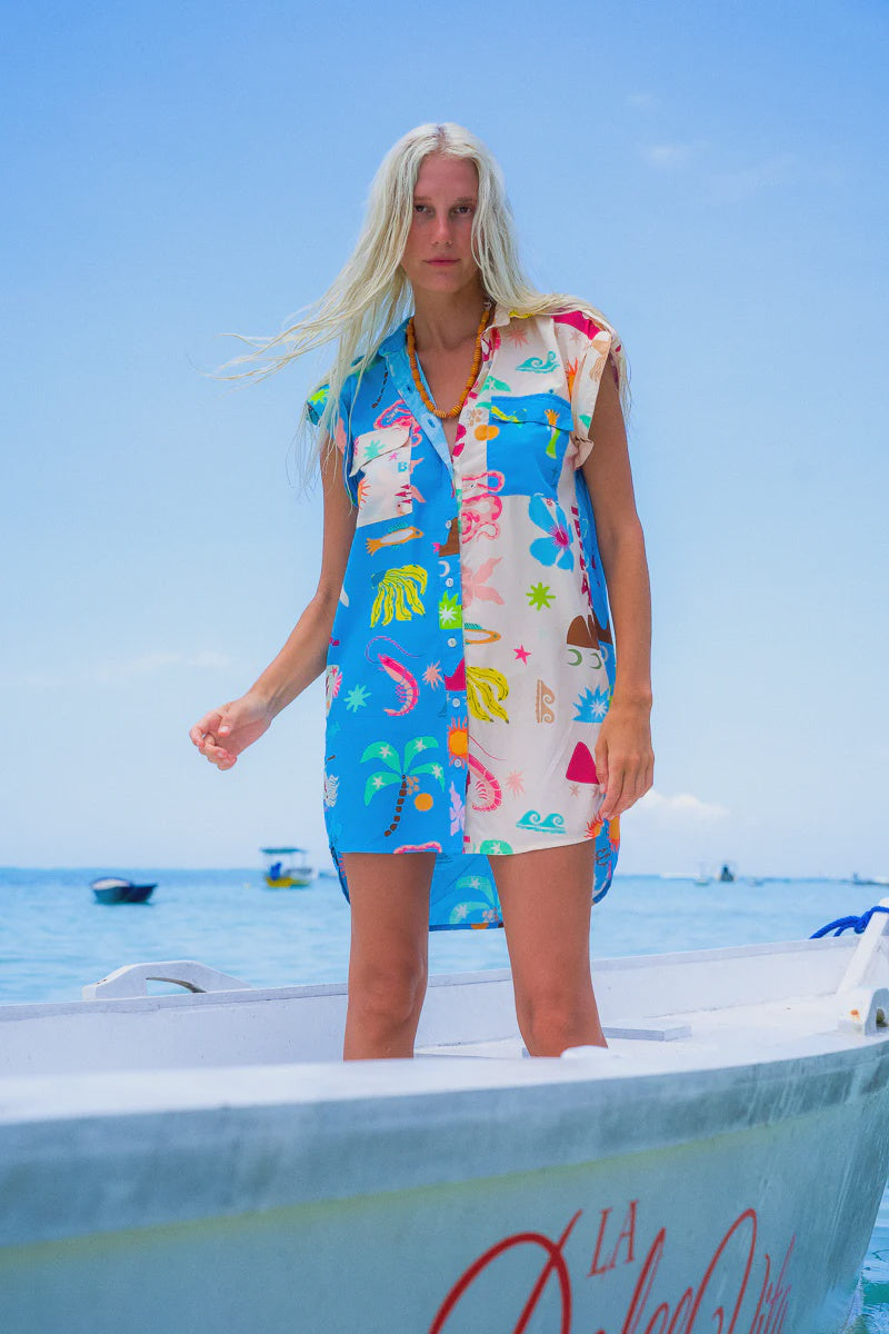 TROPICANA SHIRT DRESS W SHELL BELT
