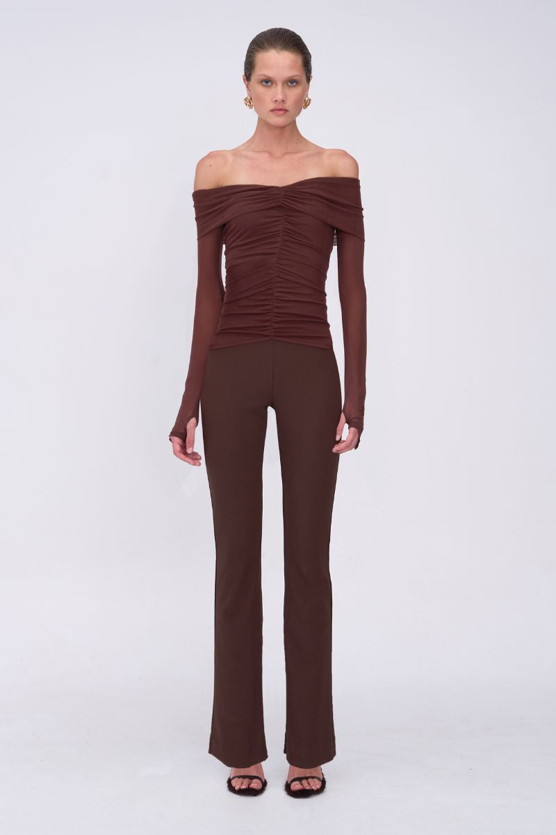 CHRISTY MESH OFF THE SHOULDER TOP