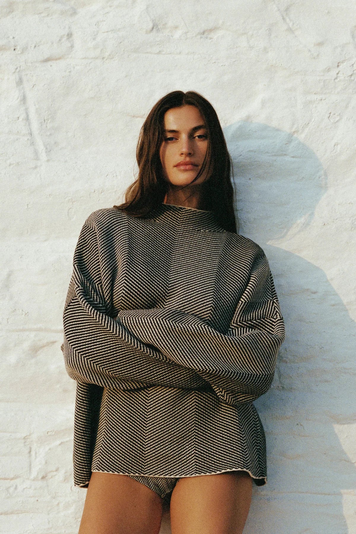 Black Herringbone Knit Jumper