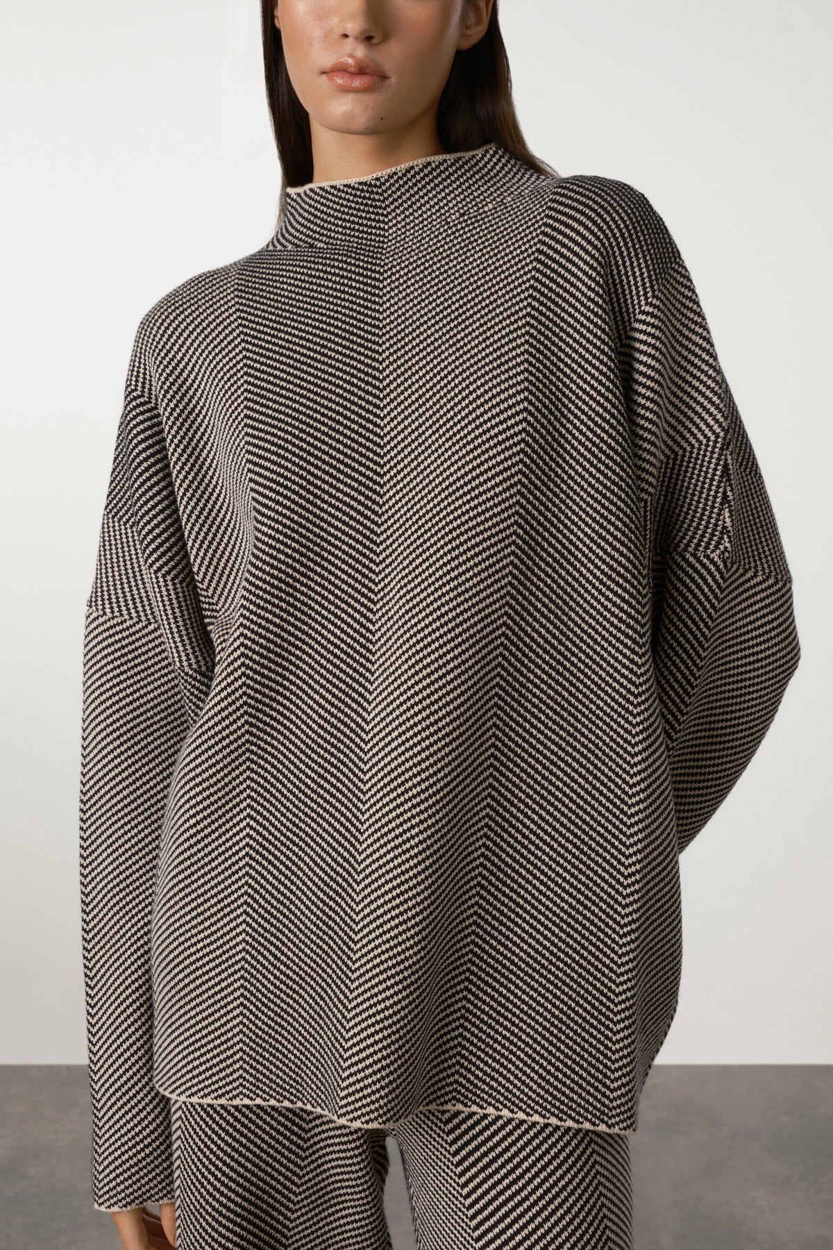 Black Herringbone Knit Jumper