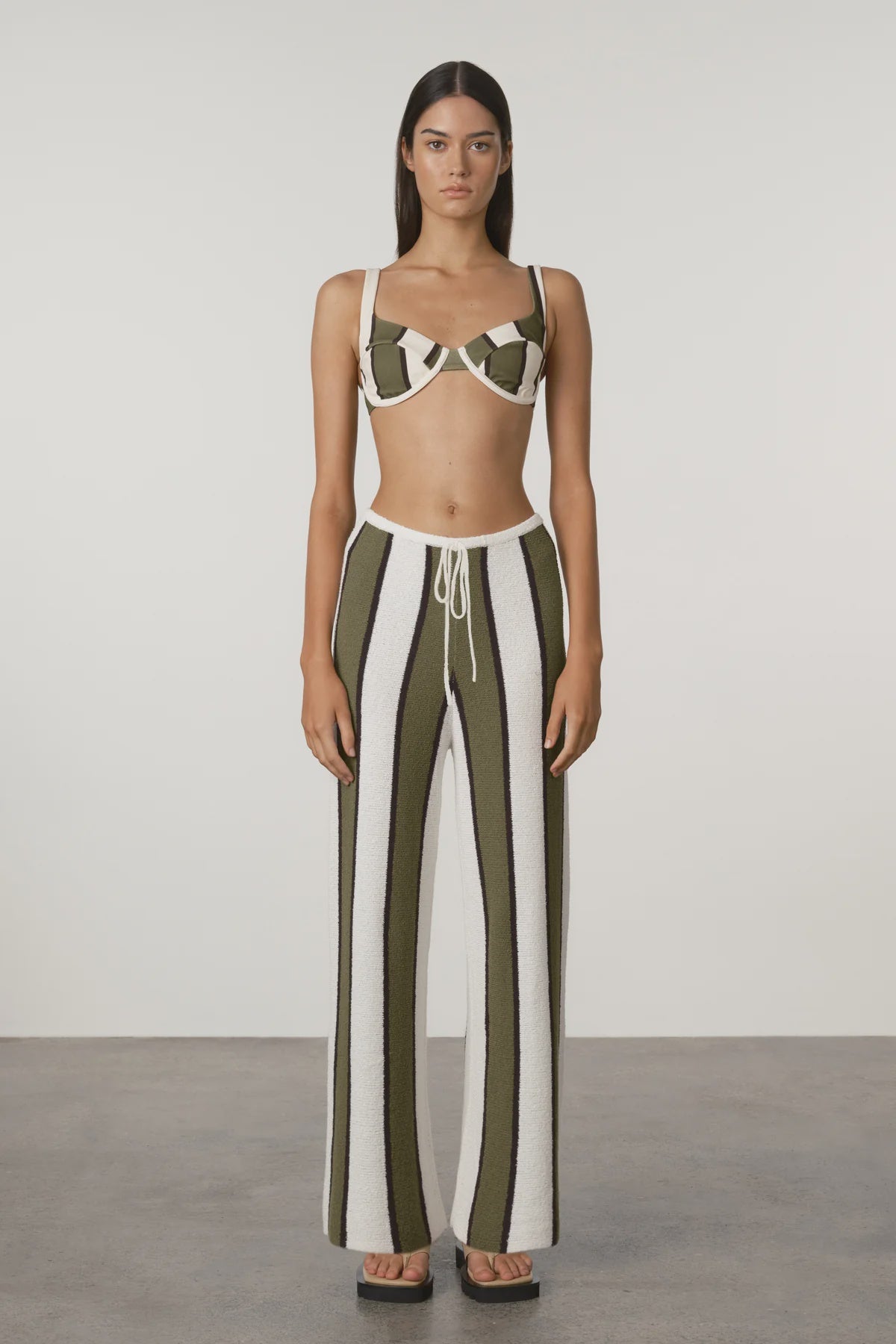 Olive Stripe Textured Knit Pant