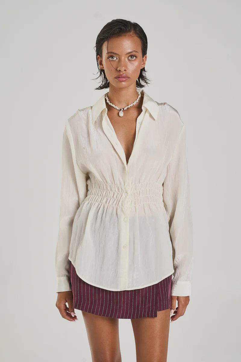 SHIRRED LS SHIRT - SAND