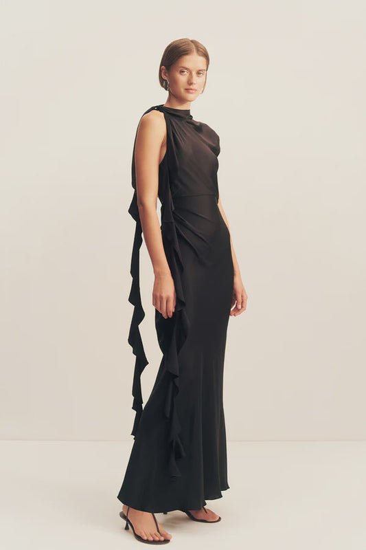 Agnes Draped Ruffle Maxi Dress