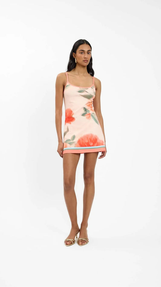 Fitted  Mini Dress Peach Floral