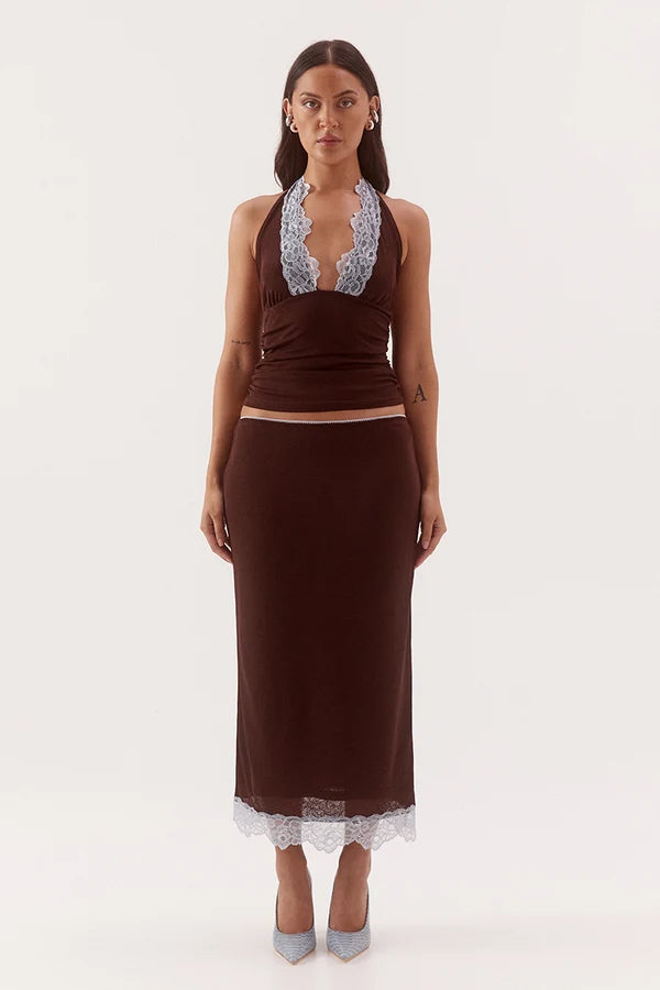 HARLOW SKIRT - CHOC/SKY