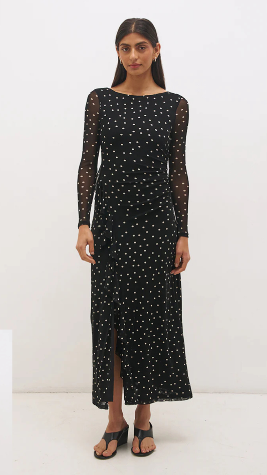 Vesper Spot Long Sleeve Dress Black Base Polka Dot
