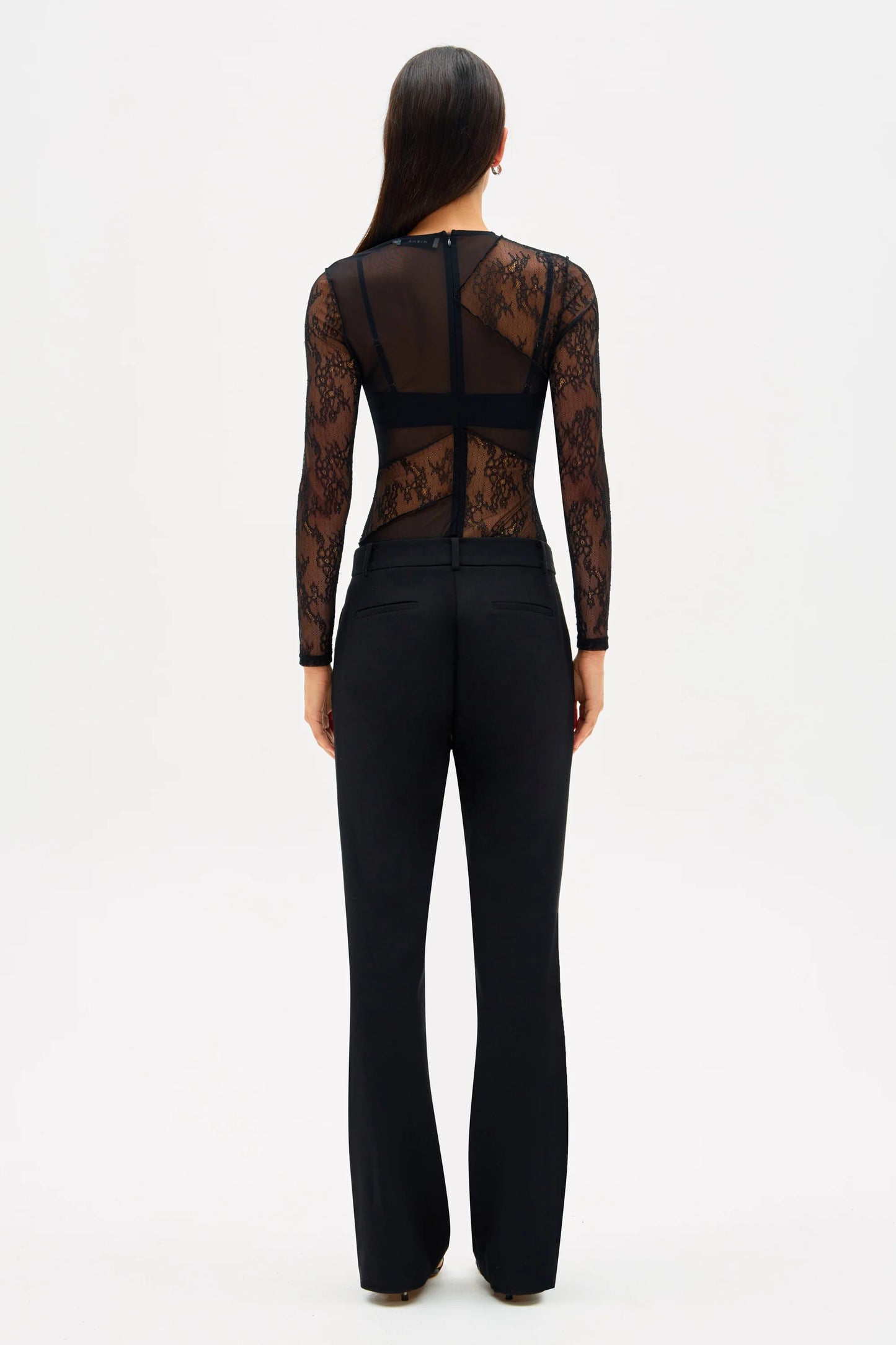 MAEVE LACE & MESH TOP BLK