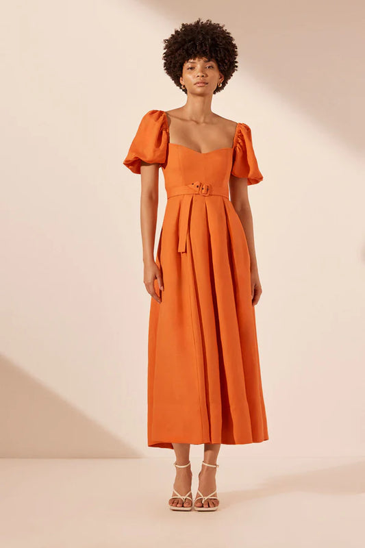 SOLLER PANELLED MIDI DRESS TANGERINE