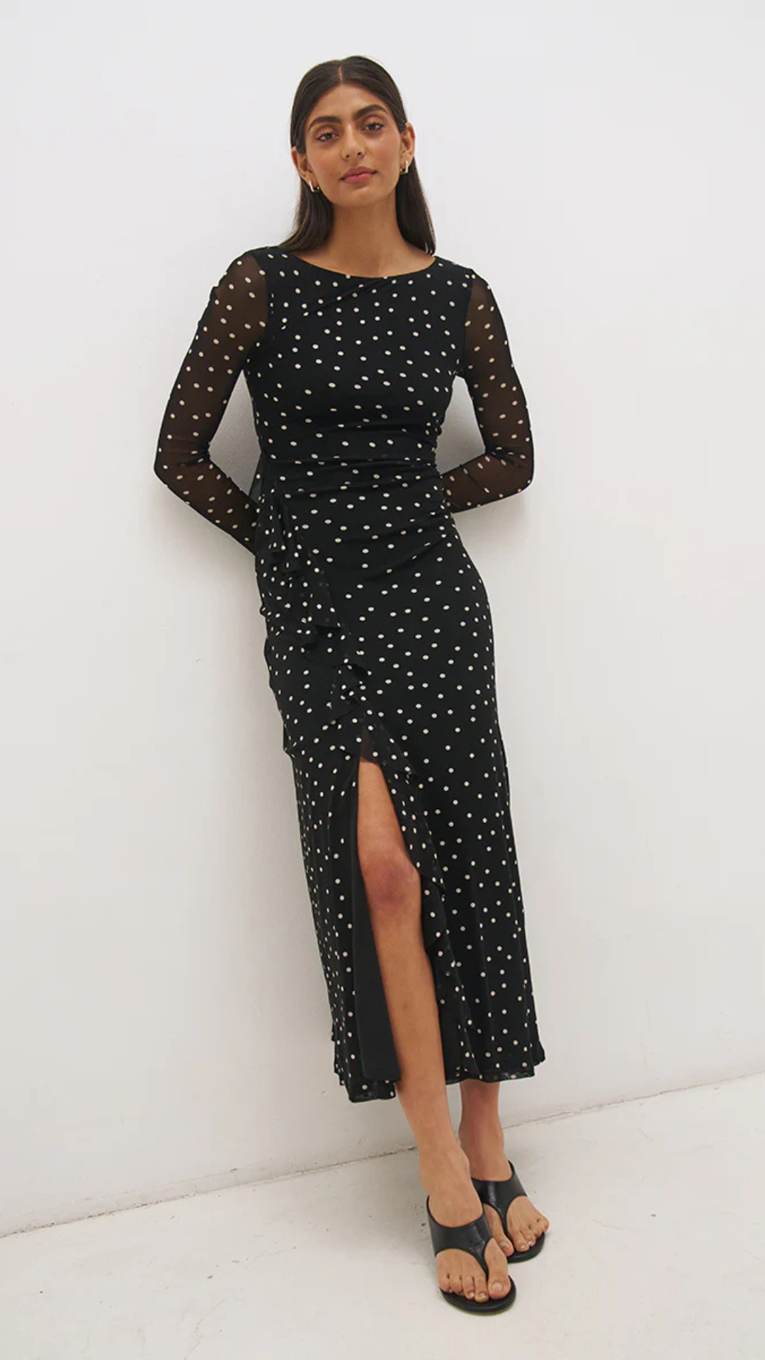 Vesper Spot Long Sleeve Dress Black Base Polka Dot