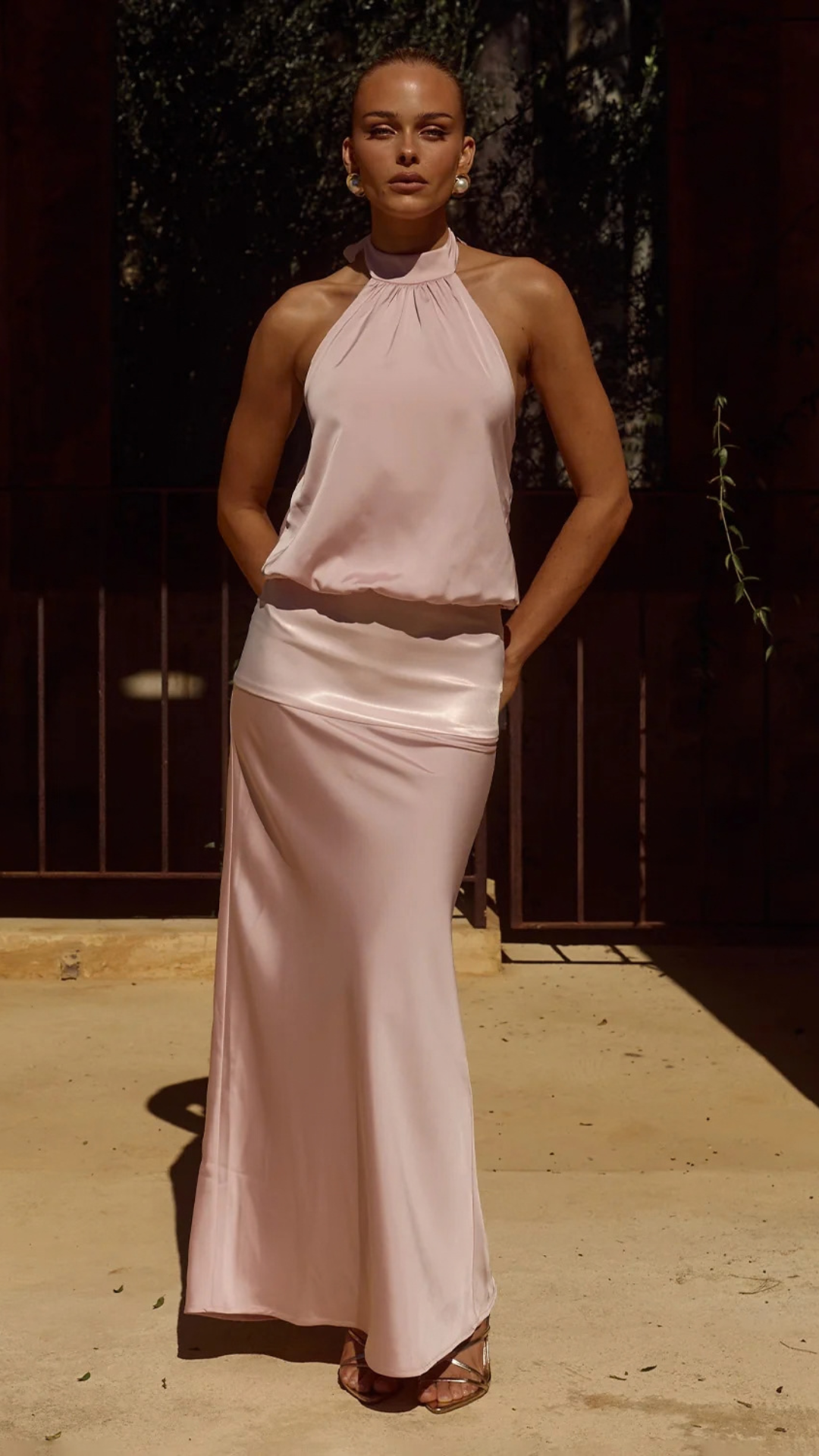 LILIETTE HALTER MAXI DRESS - PINK