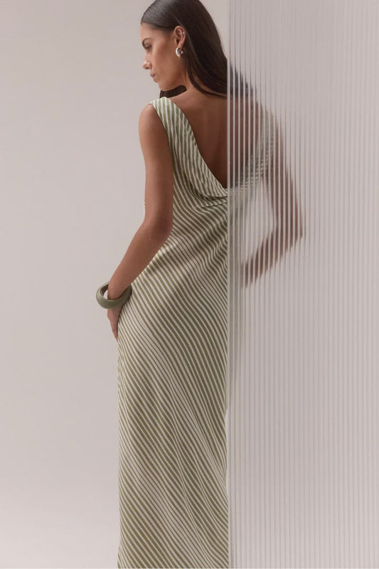 Vista Bias Dress - Olive Stripe
