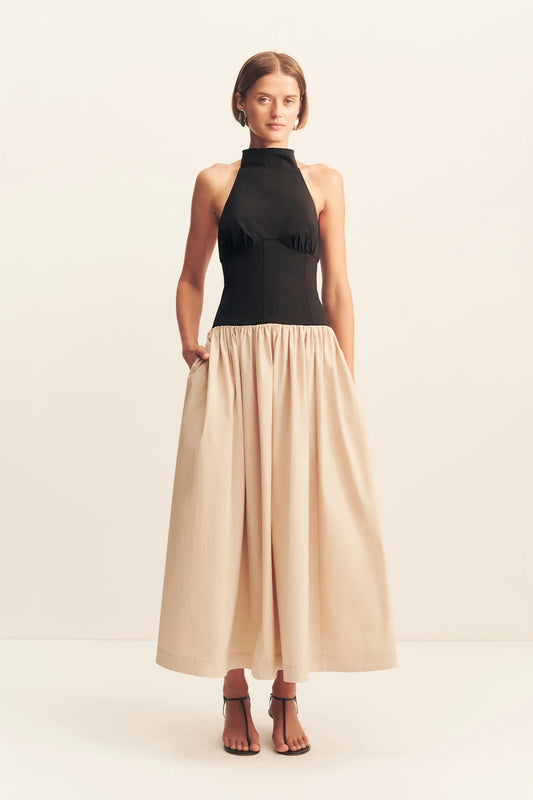 Campbell Contrast Halter Neck Midi Dress