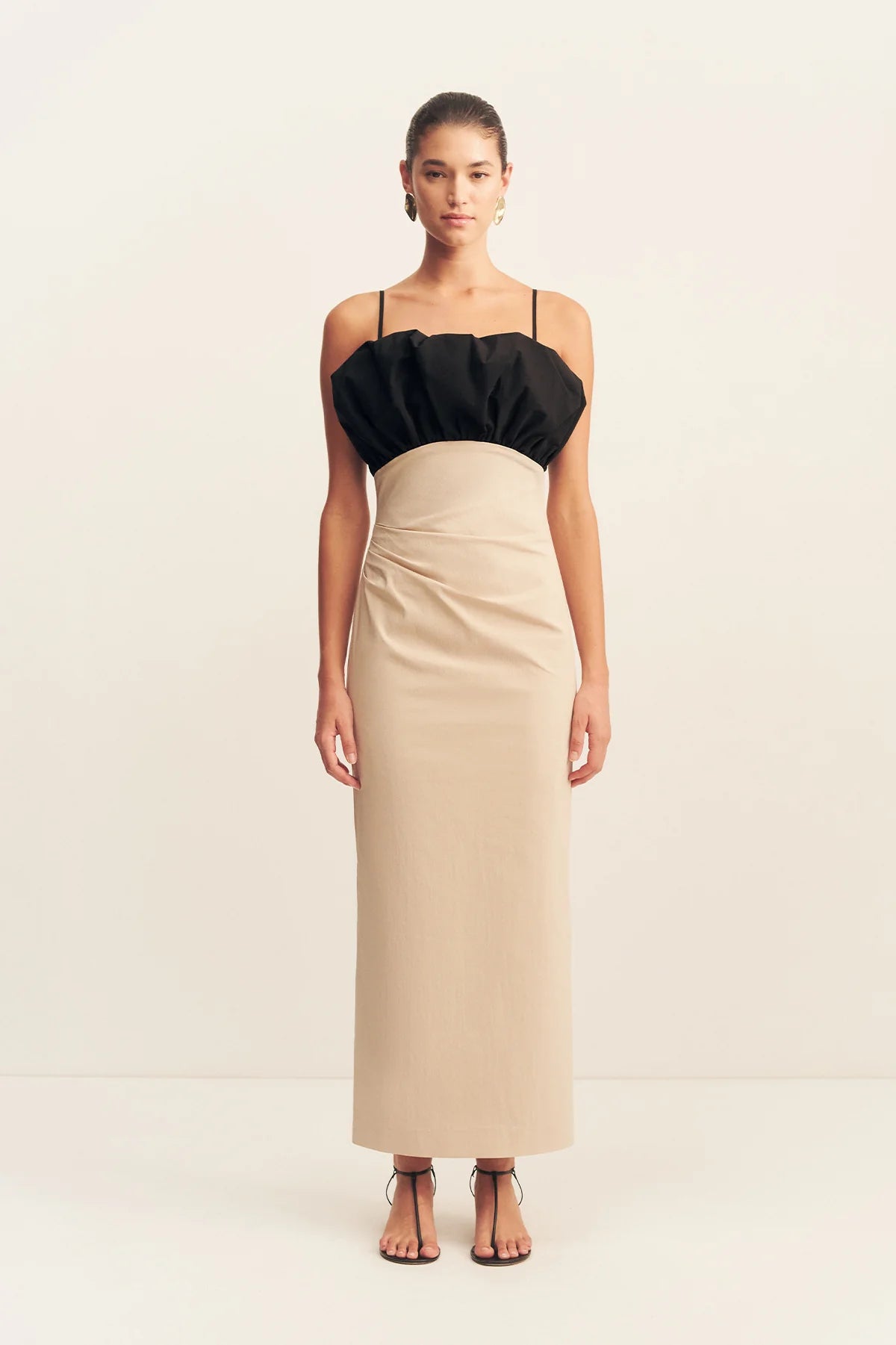 Cambell  Bubble Bodice Midi Dress - Oat Milk