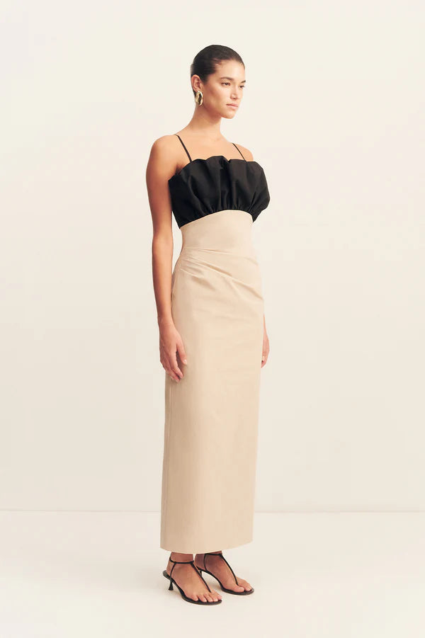Cambell  Bubble Bodice Midi Dress - Oat Milk