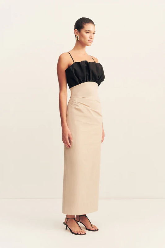 Cambell  Bubble Bodice Midi Dress - Oat Milk