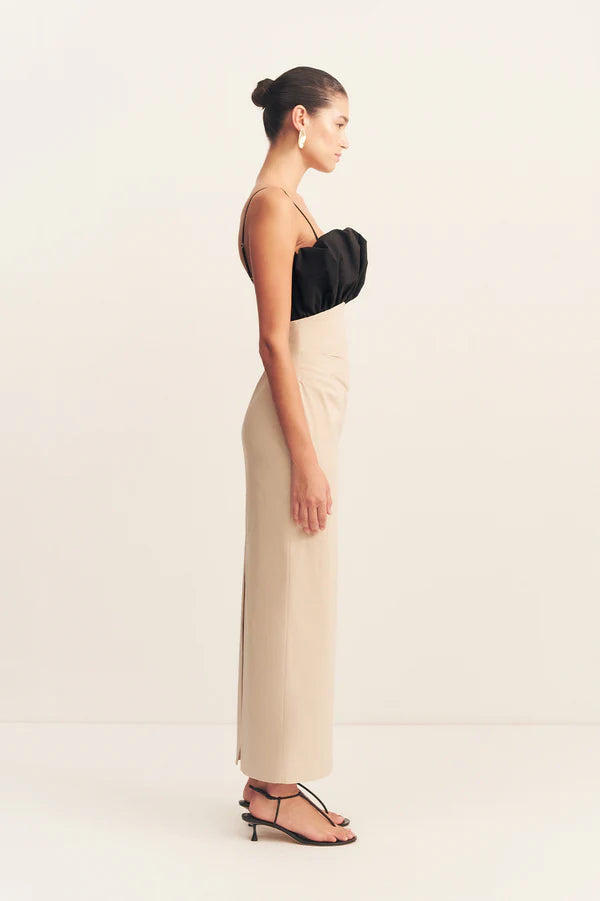 Cambell  Bubble Bodice Midi Dress - Oat Milk
