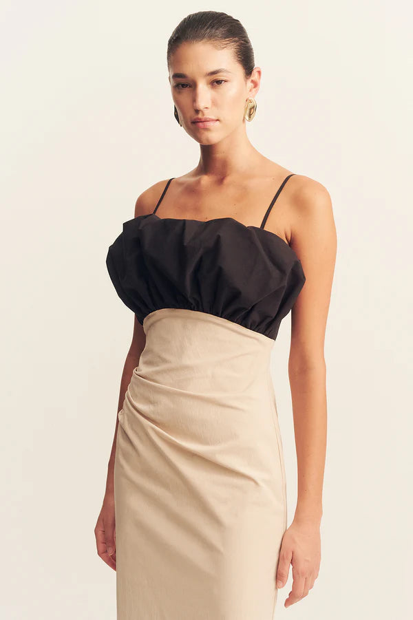 Cambell  Bubble Bodice Midi Dress - Oat Milk