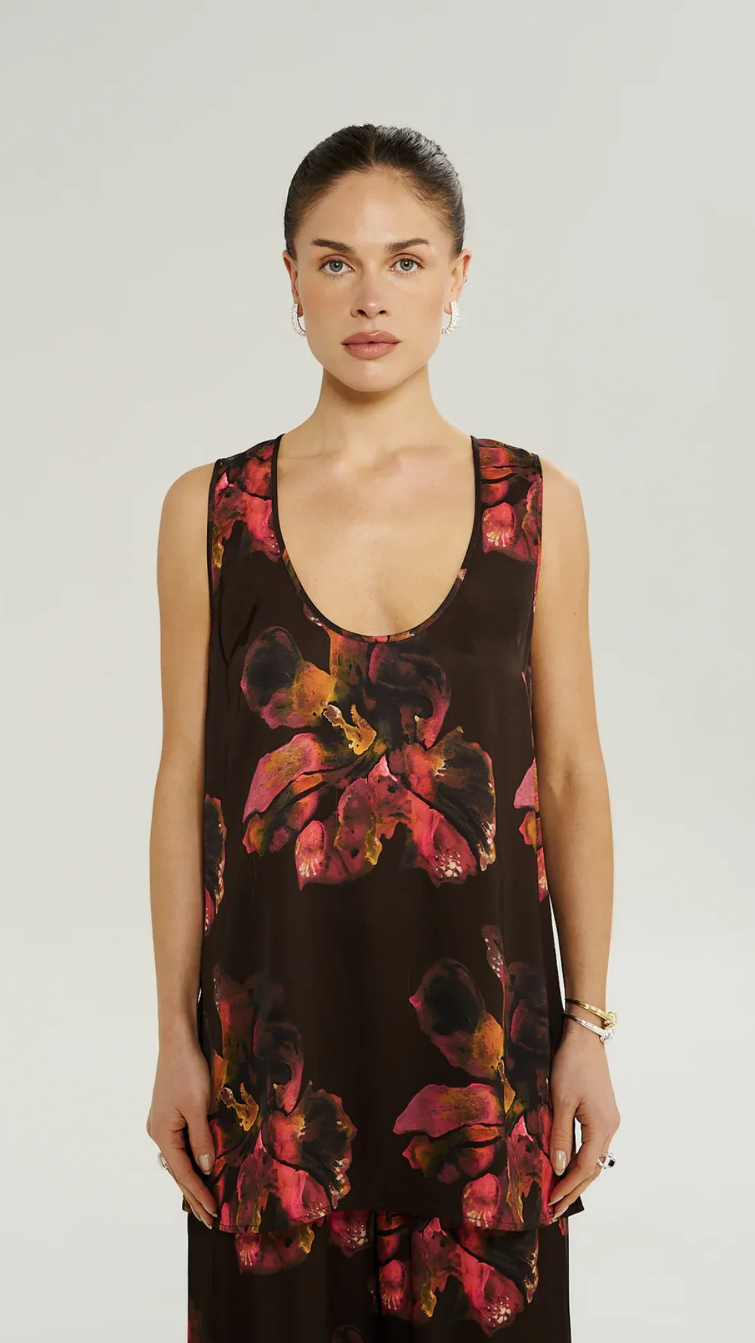 The Scoop Neck Tank -Chocolat Petals