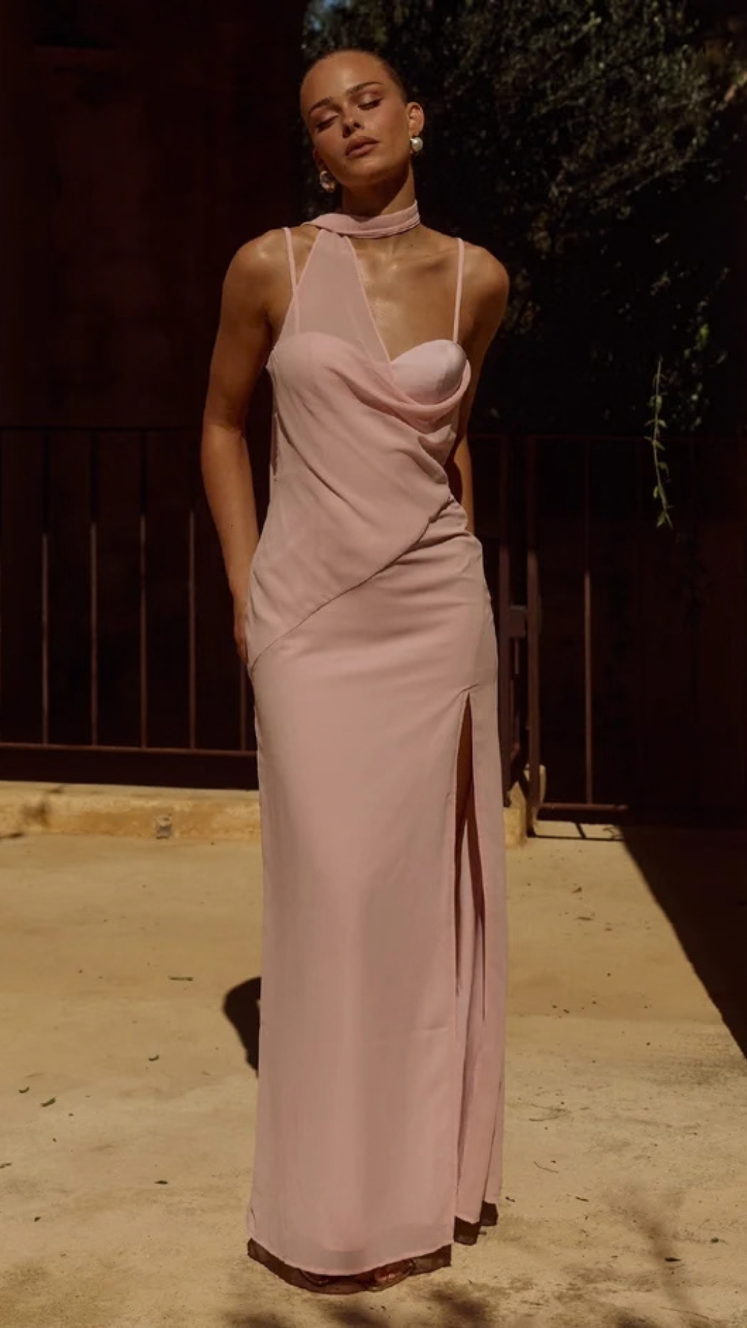 LIORA DRAPED SCARF MAXI DRESS - PINK
