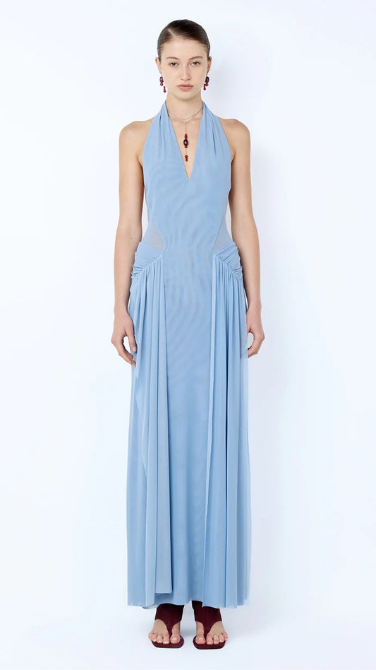 Juniper Halter Maxi Dress in Denim Blue