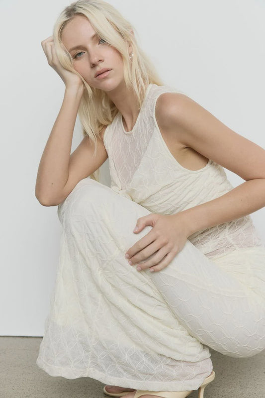 VENUS COWL MESH DRESS - CREAM