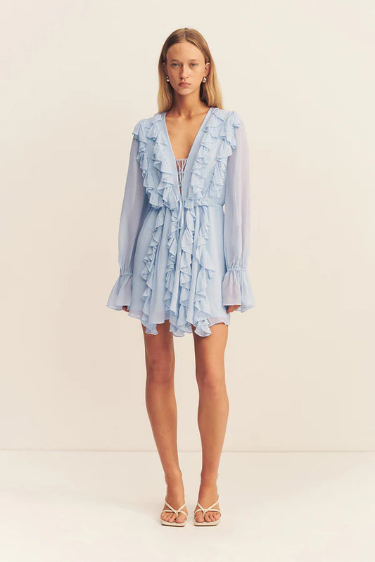 EMORY RUFFLE MINI DRESS - ARCADIAN BLUE CHALK