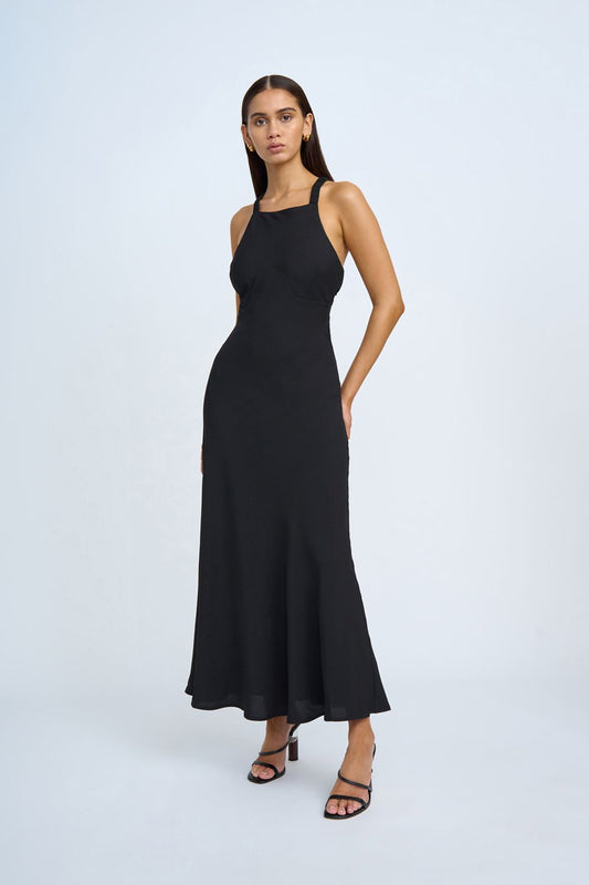 PIPER BIAS MIDI DRESS -BLK